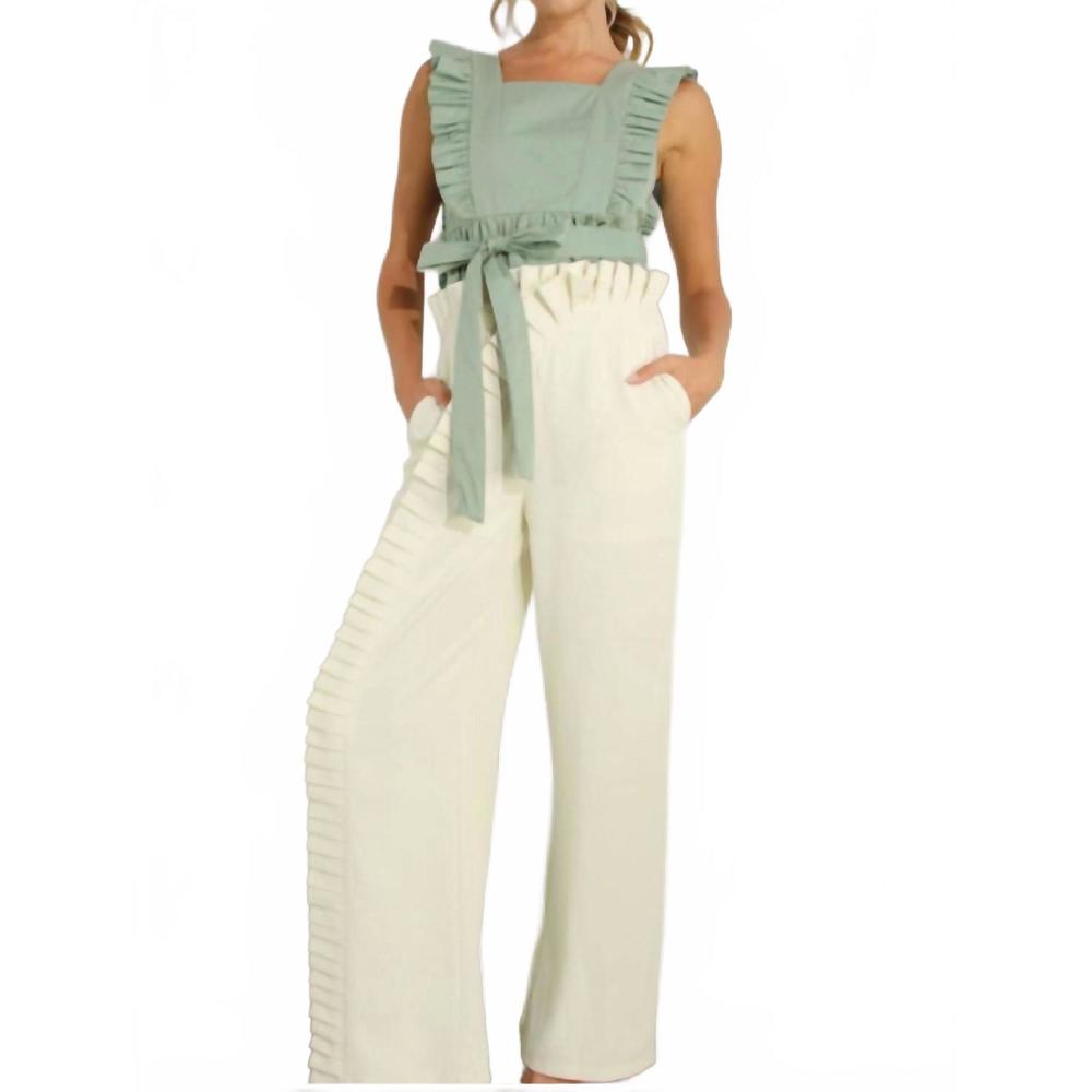 NEW MULLA pleated long elastic waist pants in cream